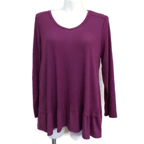 B.L.E.U by Dress Barn Peplum Waffle Top Purple - Picture 1 of 5